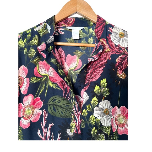 🆕 H&M L/S Floral Print Top W Front Placket & Piping Detail - Picture 2 of 7